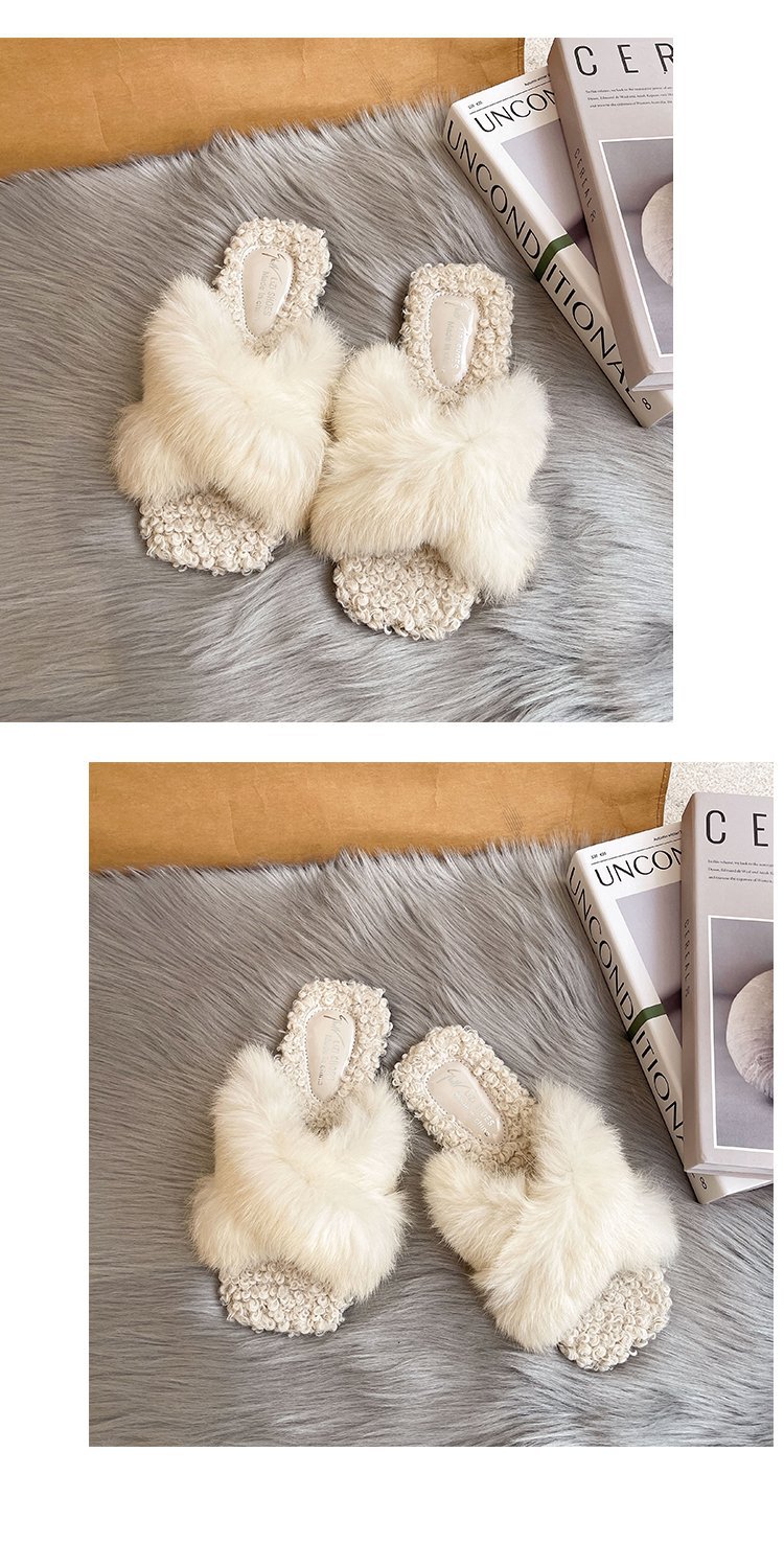 Square Head Cross Open Toe Plush Cotton Slippers NSDFX81623