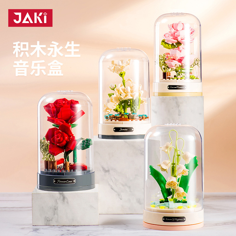 Jiaqi JK2675-78 bloques de construcción flor caja de música chica Día de San Valentín regalo romántico montado DIY bloques de construcción adornos