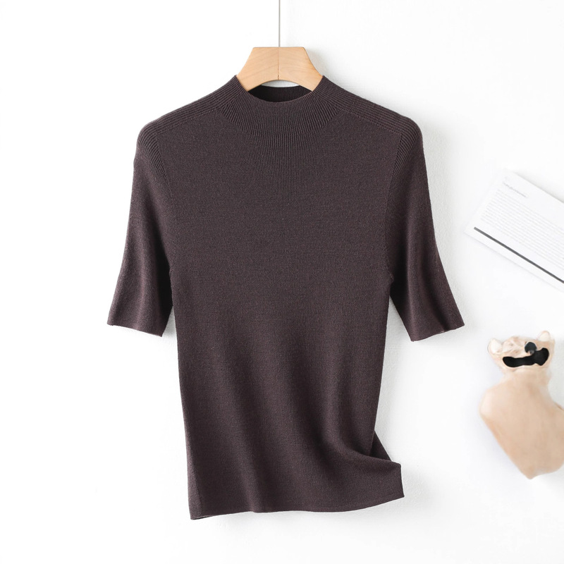 Fine-Spun New Wool Knitwear Base Shirt for Early Autumn, Half-Sleeve Solid Color Turtleneck Knit Top