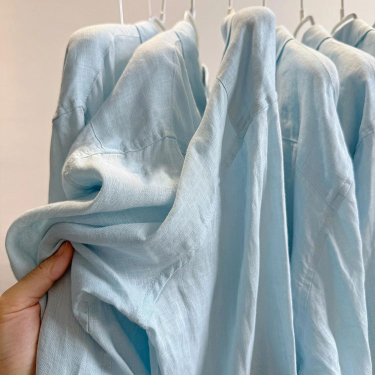 Chao Recommends! Sky Blue Linen Cool Shirt for Women 2026 Summer Lazy Sun Protection Top Linen Shirt for Women