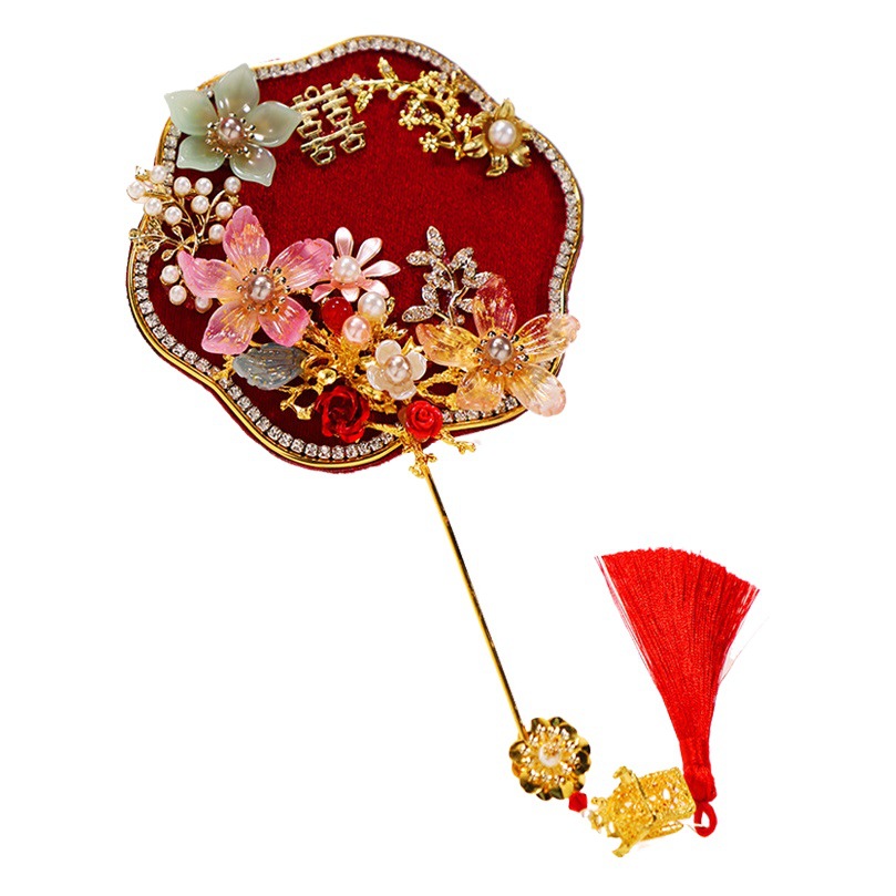 Rojo Xi carácter Mini pequeño ventilador novia Chino Xiuhe boda Palma ventilador mañana vestido de estilo antiguo accesorios de mano Accesorios