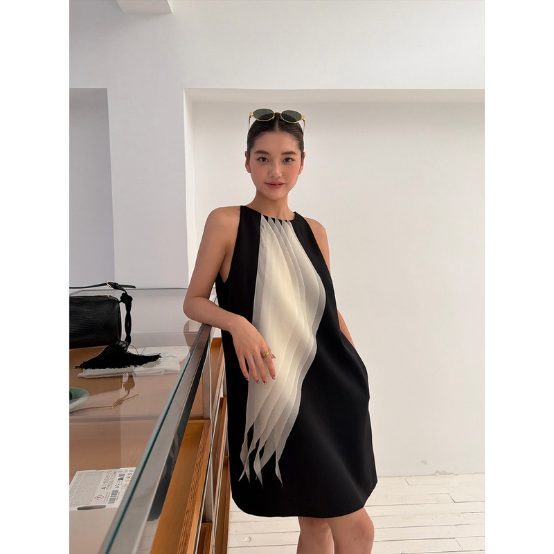 Newopenoriginal26 Summer French Fashion Thin Gauze Layered Splicing Slimming Sleeveless Elegant Dress S9128