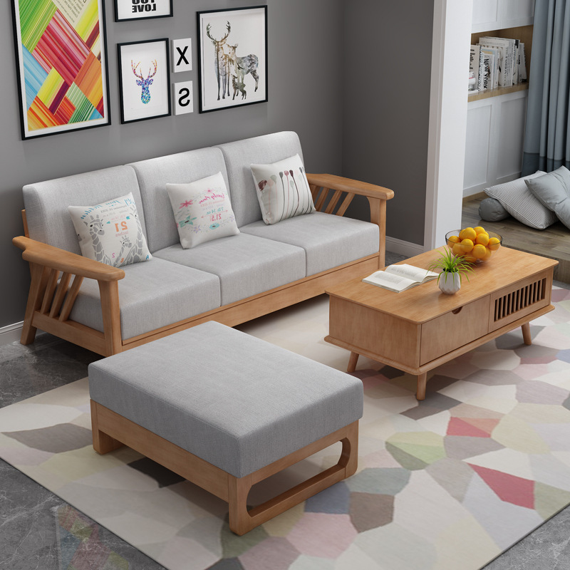 北歐風全實木沙發客廳小戶型現代簡約家用日式原木色組合沙發