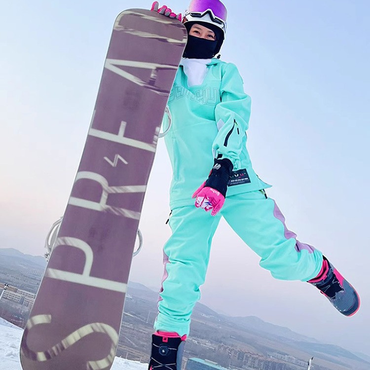 Damen Schneeanzug Winddicht warm mintgrün Schneeanzug Jacke Snowboard Winterhose_voghion.com