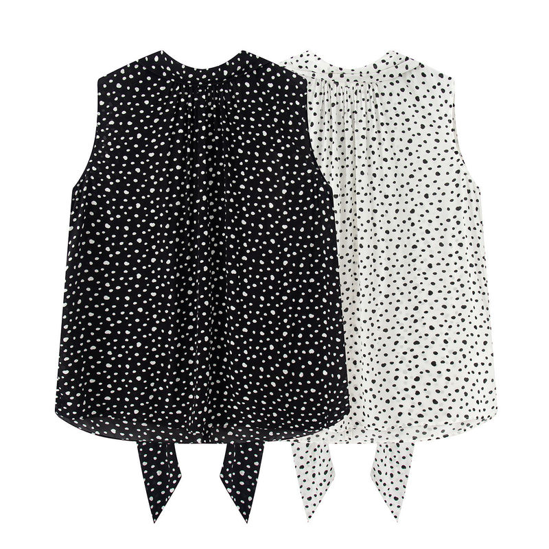 In Stock 2026 Summer New Fashion Age-Reducing Flutter Collar Bowknot Polka Dot Sleeveless Shirt for Women X04Axt20322