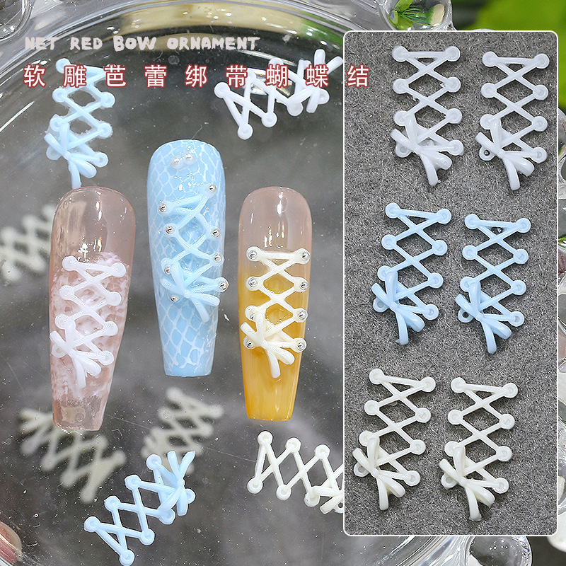 Xiaohongshu Soft Carved Cross Strap Bow Nail Art Accessories French Ballet Shoe Laces Resin Nail Accessories Wholesale Xiaohongshu Soft Carved Cross Strap Bow Nail Art Accessories French Ballet Shoe Laces Resin Nail Accessories Wholesale