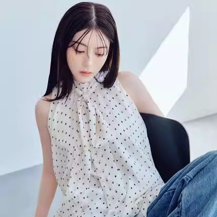 Wzfs26009 Spring/Summer New Elegant Fashion Ruffled Tie Sleeveless Shirt Top Cross-Border
