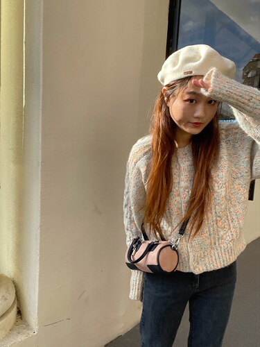Recommended by the owner!  IAC homemade suede and leather lock decorated mini cylindrical bag crossbody mobile phone bag