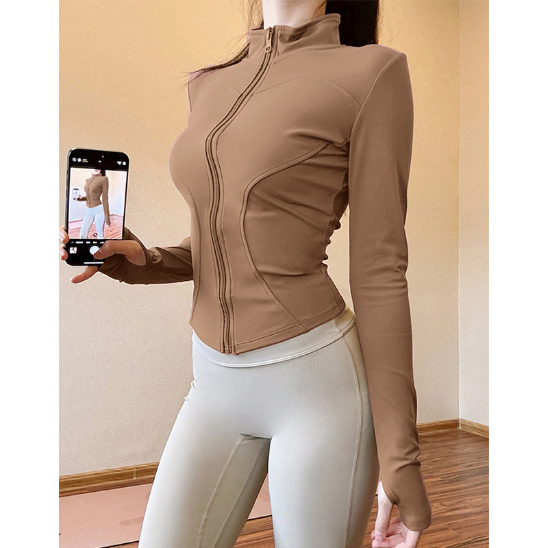 Fitness Jacket With Stand-up Collar And Zipper For Women_voghion.com