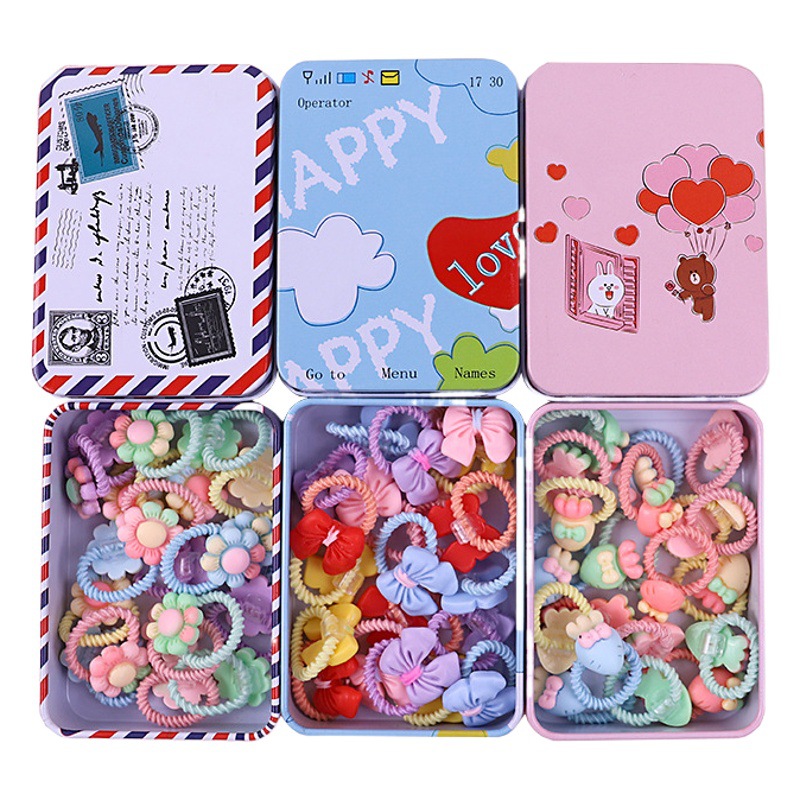 Caja de hierro de dibujos animados bebé pulgar pelo banda no duele el Pelo elástico tocado bebé niña cabeza cuerda color goma banda femenina