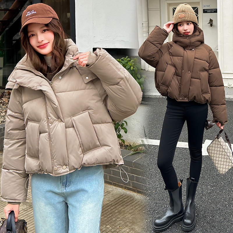 Europa americana ropa de algodón corta mujer invierno 2025 nuevo estilo de moda con capuzas curry grueso chaqueta de algodón