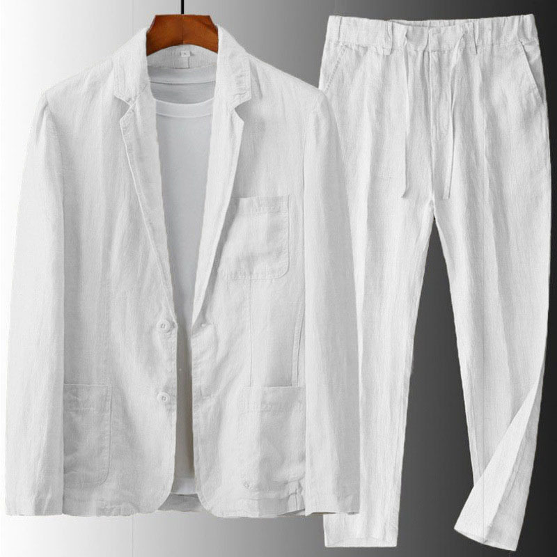 Summer Linen Men's Suit Loose Trousers Casual Suit Pants Thin Breathable Elastic Waist Cotton and Linen Pants Top