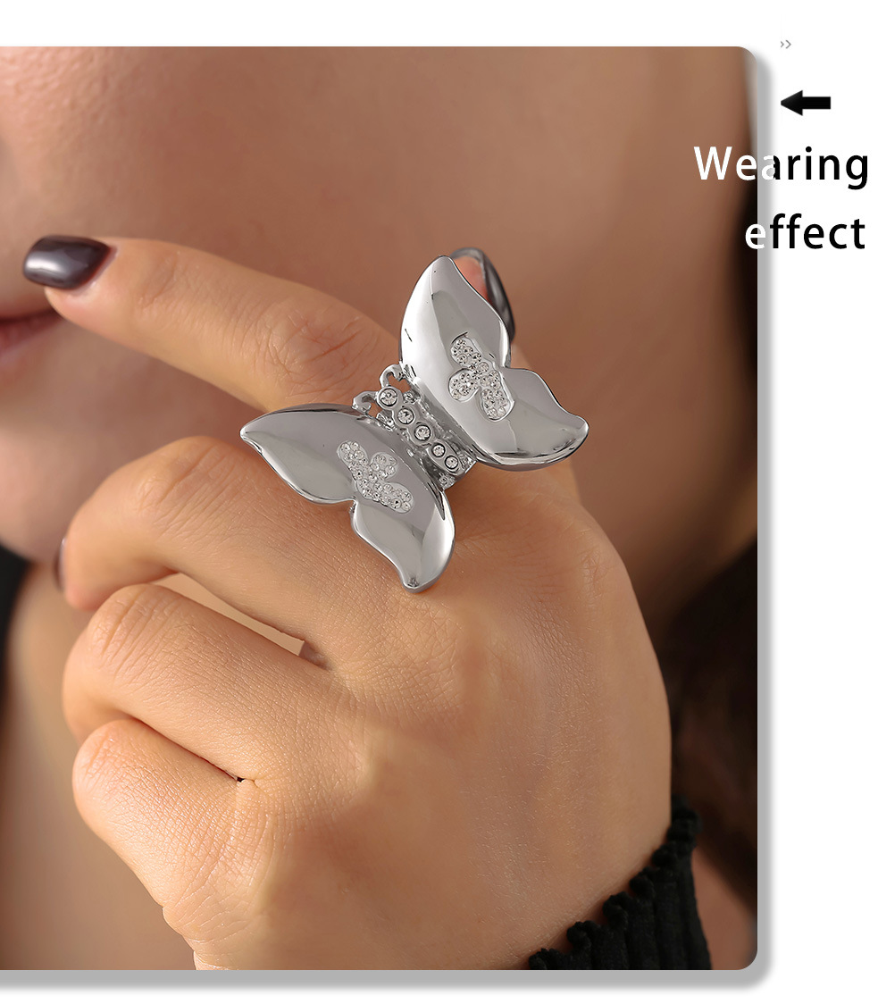 Creative Butterfly Ring Inlaid With Diamonds Stainless Steel_voghion.com