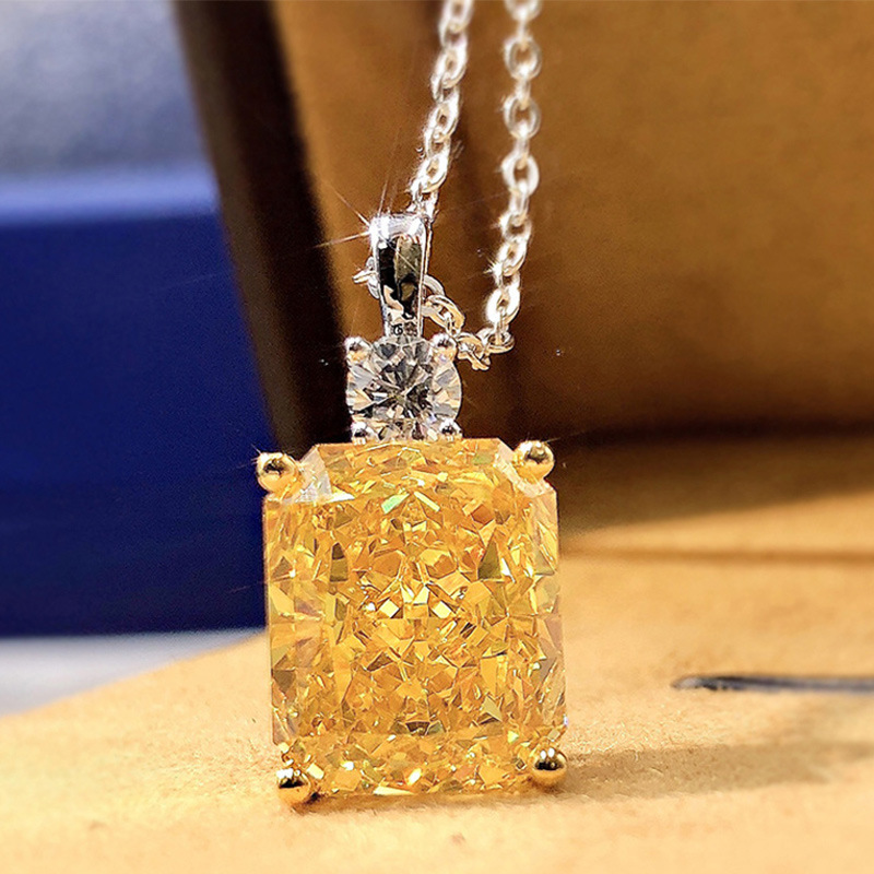 Fashion Rectangle Copper Inlay Zircon Pendant Necklace 1 Piece