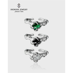 Korean style ring for women with niche design, simple and irregular inlaid zircon texture, advanced cold style open ring