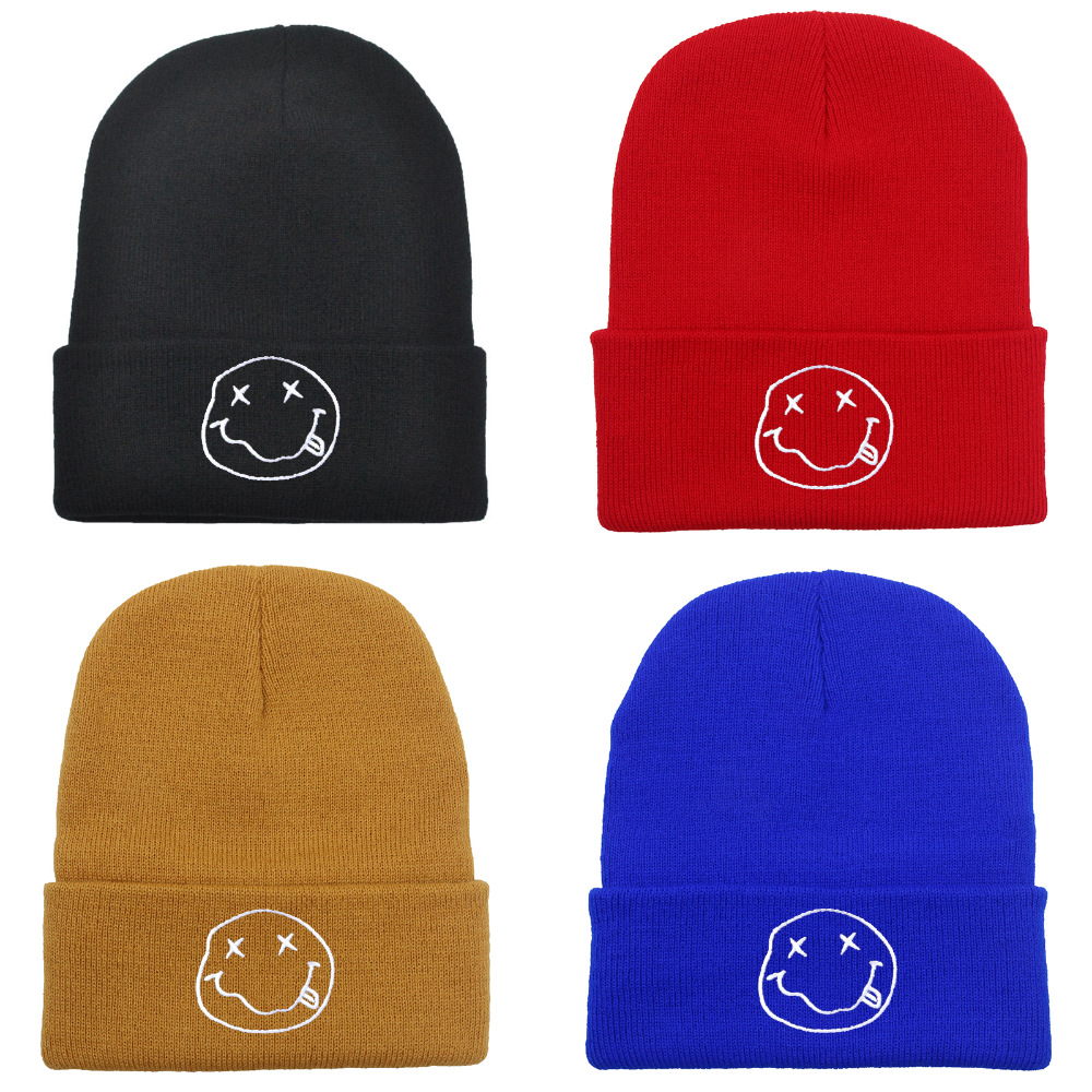 笑脸针织帽90’s Grunge Smiley刺绣毛线帽男女户外保暖运动冷帽