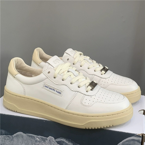 EPT Korean blogger's same style cowhide trendy shoes, sports and casual sneakers, retro round toe lace-up niche white shoes for women