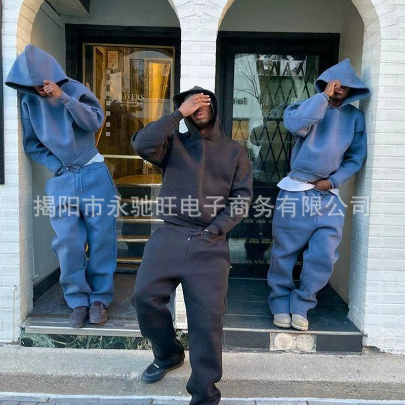 Модный спортивный свободный свитер костюм американский ретро личность уличный повседневный сплошной простой толстовка с капюшоном