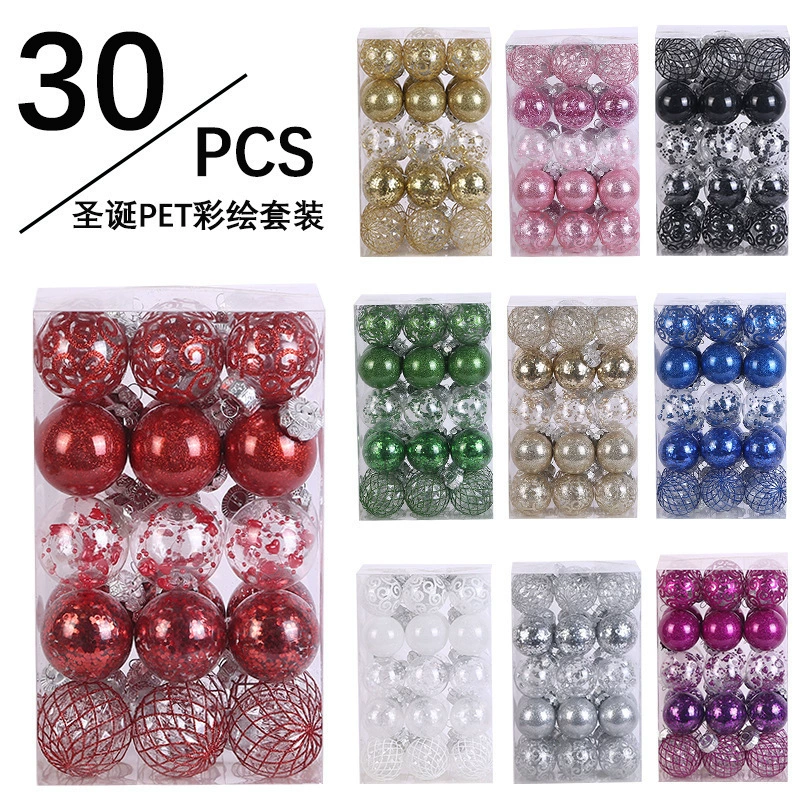 Рождественские украшения 6 см, набор елочных шаров из ПЭТ, декор для сцены, композиция, реквизит для фото, пластиковые шары, подвески для елки