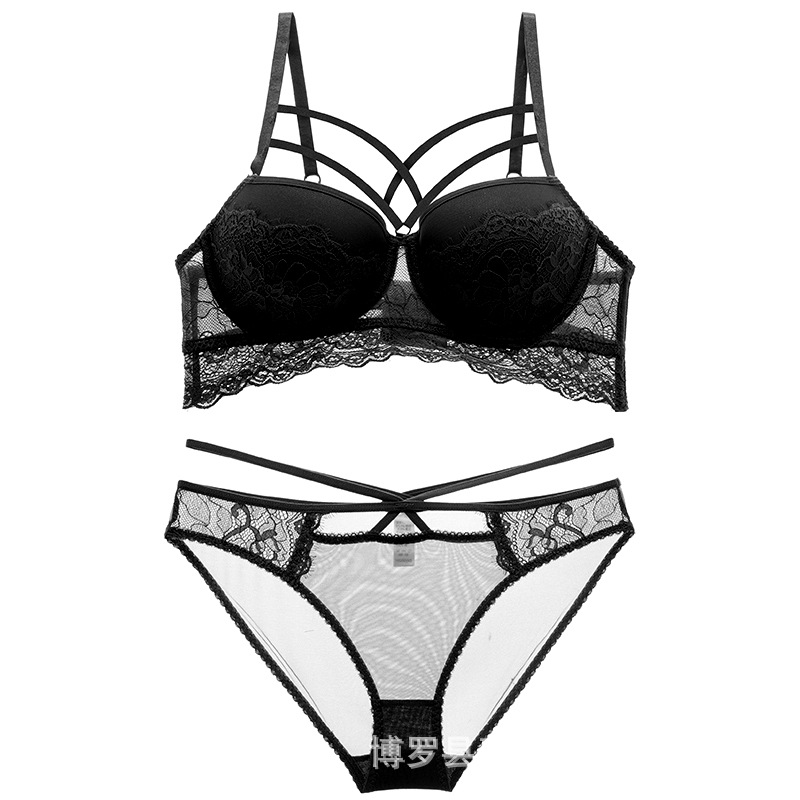 Procesamiento personalizado nuevo conjunto de sujetador sexy puro deseo de pecho pequeño sujetador grueso fruncido fabricante de ropa interior de encaje