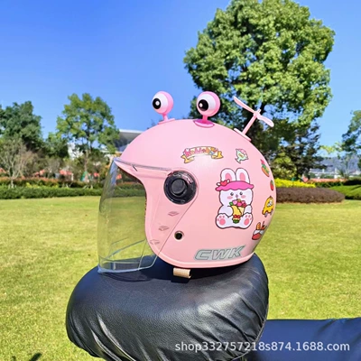 Motosiklet kaskı (dəbilqə) 1-5 years old winter warm - pink-flower-rabbit-transparent-long-mirror-pink-eyes-pink-windmill-3c-children-1-5-years-old-wl07