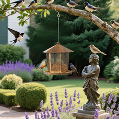 野生鸟类喂食器户外凉亭喂鸟器防松鼠花园露台悬挂式装饰亚马逊