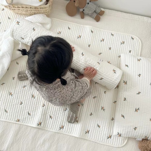 ins韩国婴儿床夹棉垫子 宝宝儿童拼接床夹棉床单 A类60支纯棉床盖
