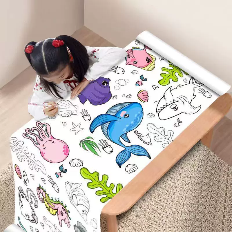 儿童涂鸦画益智绘画纸填色玩具宝宝画画纸涂色纸玩具批发颜料长卷