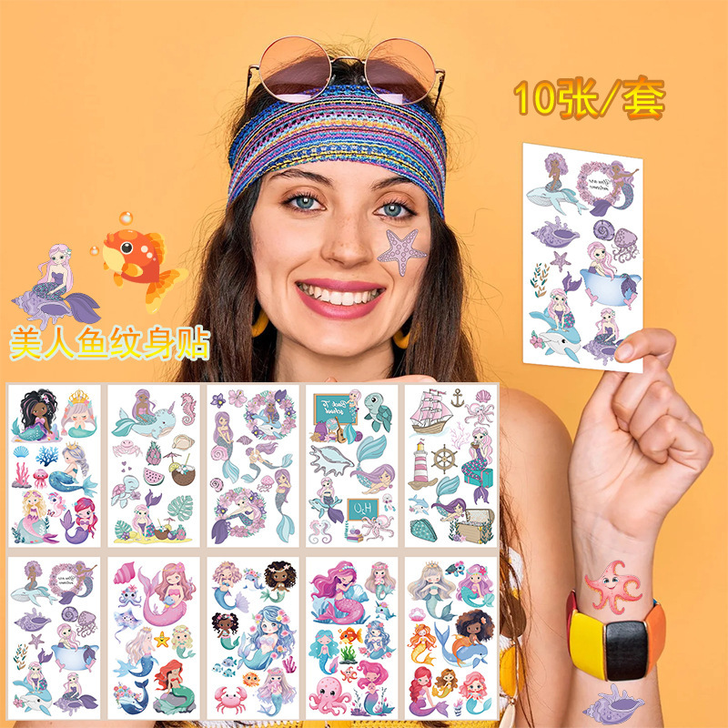 New Mermaid Tattoo Stickers Cross Border Party Party Fun Temporary Stickers Cartoon Children Tattoo Stickers Wholesale