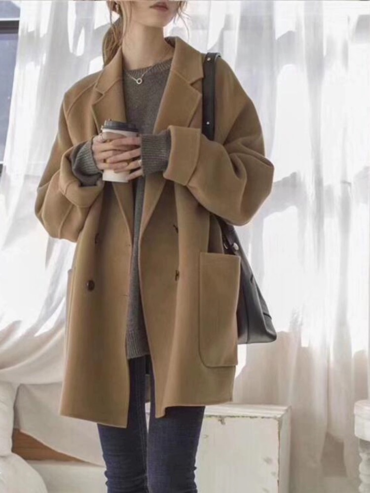 25秋冬新作両面ウールコート レディース 韓国風 シンプル 小柄向け ミドル丈 ゆったりスーツ風ウールジャケット