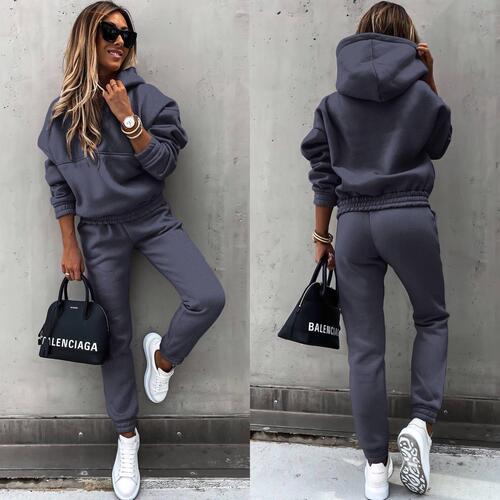 Autumn and winter new European and American fashionable long-sleeved sports casual sweater set two-piece set