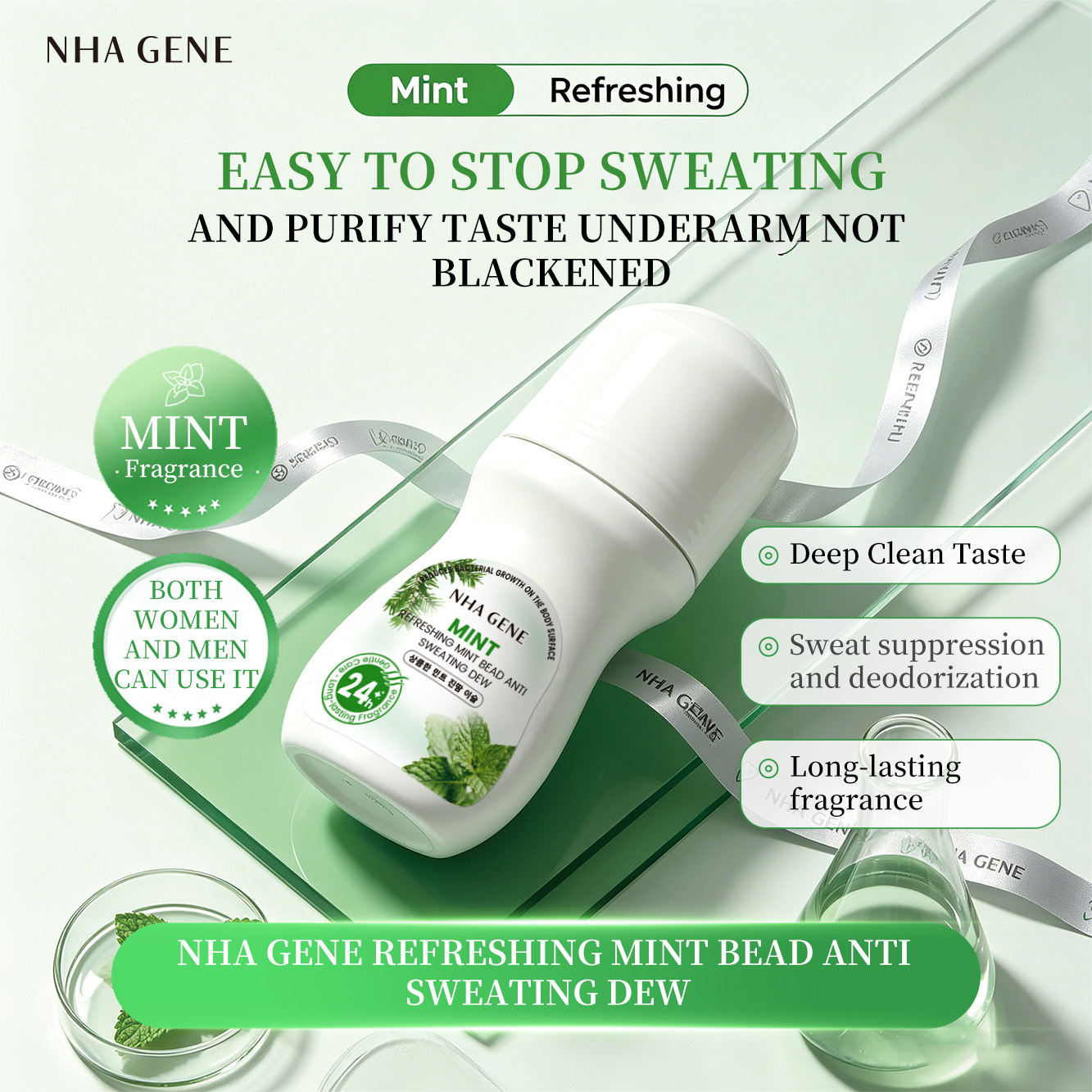 Cross-Border Refreshing Mint Roll-On Antiperspirant Deodorant That Quickly Dries and Removes Odor, Gentle on the Skin, Body Deodorant Factory