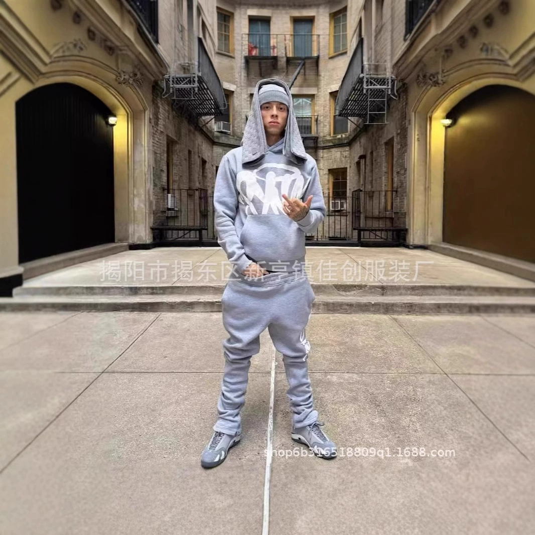 Осенний и зимний новый американский ретро стирка с длинными рукавами рубашка с капюшоном свободные брюки моды японский свитер костюм мужской