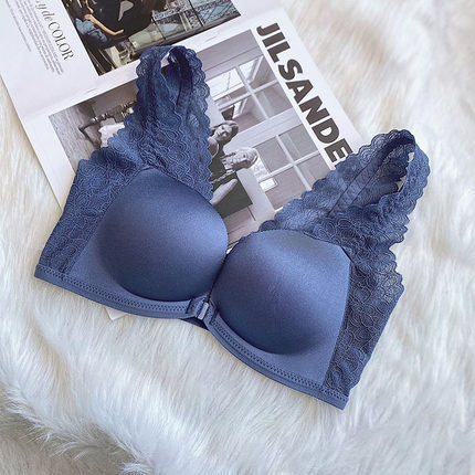 Caliente 6319 Luz de madera de algodón frente hebilla ropa interior sin costuras inalámbrico pequeño pecho empuja hacia arriba el sujetador desnudo sexy Sujetador de encaje