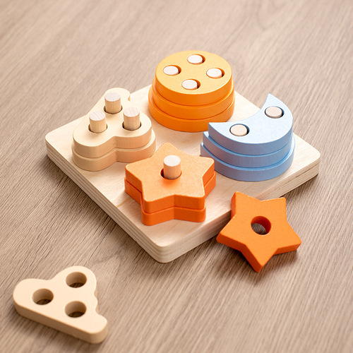 Cross-border intellectual education and science toys geometric shape column supply wooden children's preschool four sets of columns matching