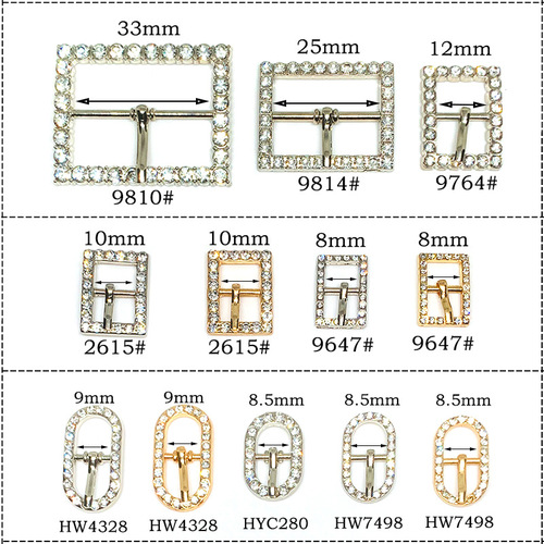 Metal Water Drill Belt buckle, Rectangle Sun buckle with diamonds, women's sandals, oval clip buckle, three-step needle box bag adjustment buckle