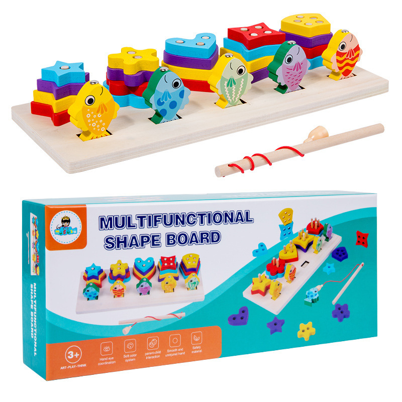 La forma del tablero logarítmico de pesca de madera para niños combina la computación multifunción educación temprana cognición bloques de construcción educativos para niños Juguetes