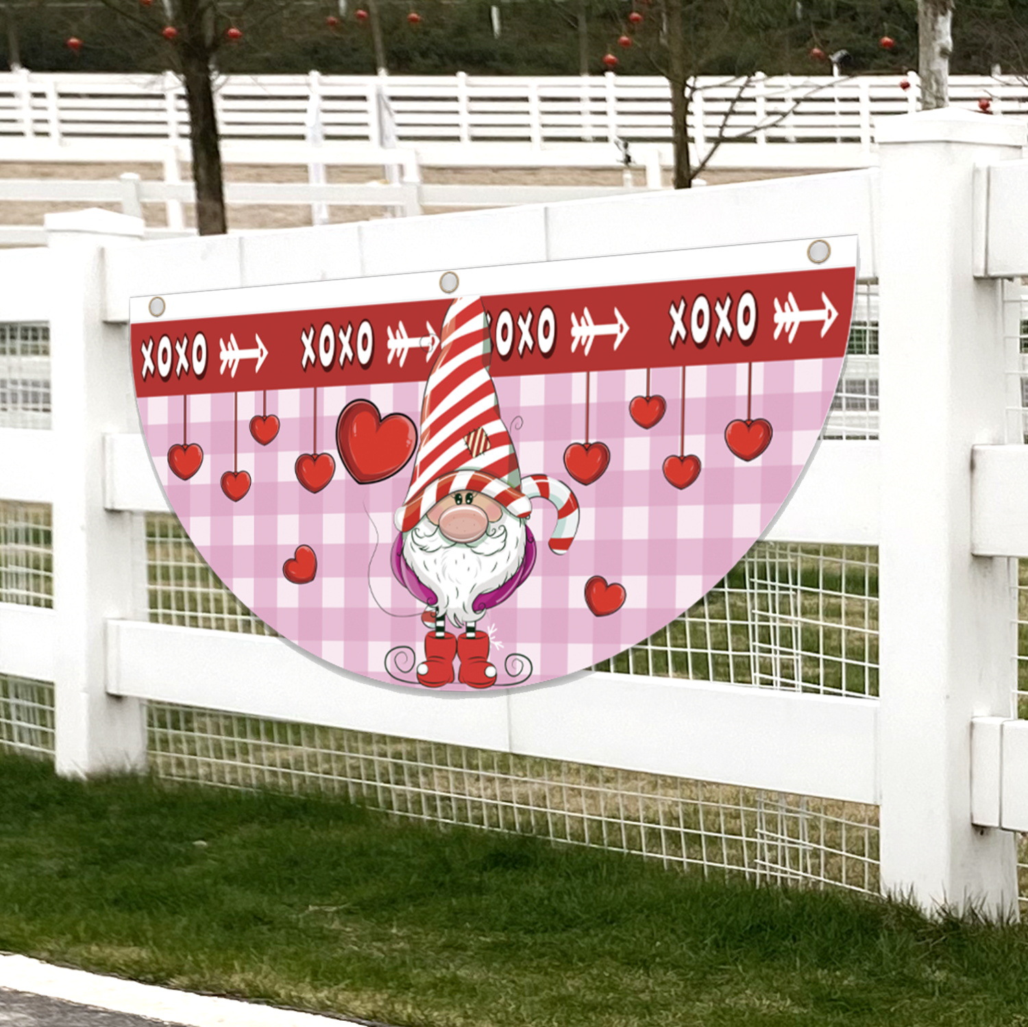 Transfronterizo nuevo día de San Valentín fan bandera aniversario de boda decoraciones al aire libre creativo impreso dibujos animados semicírculo bandera