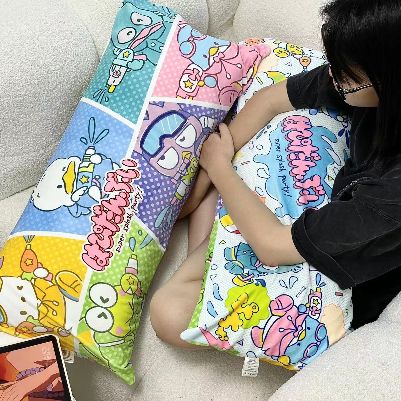 新款可爱卡通动漫鱼怪绿豆蛙图案集合印花大抱枕可拆洗靠垫