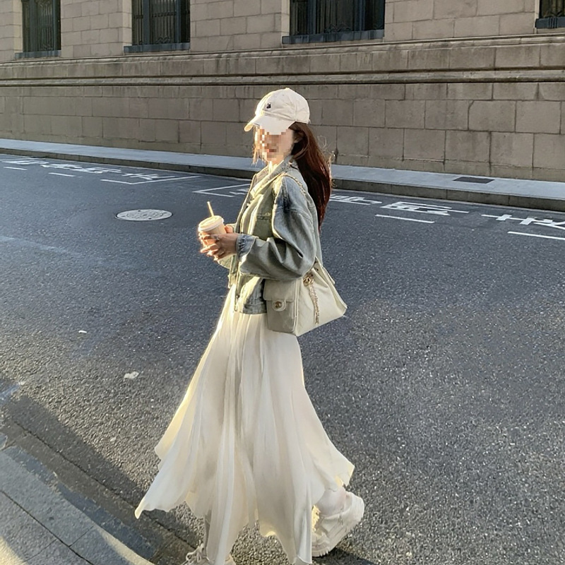 Q女家 云纱裙/白色大摆遮胯纱裙女入秋穿搭巨好看a字长款半身裙子|undefined