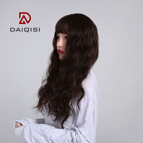 Whole Head Wig Set with Long Curly Han Version Wooly Curls, Airy Bangs, and Corn Waves - Wholesale Human Hair Wig