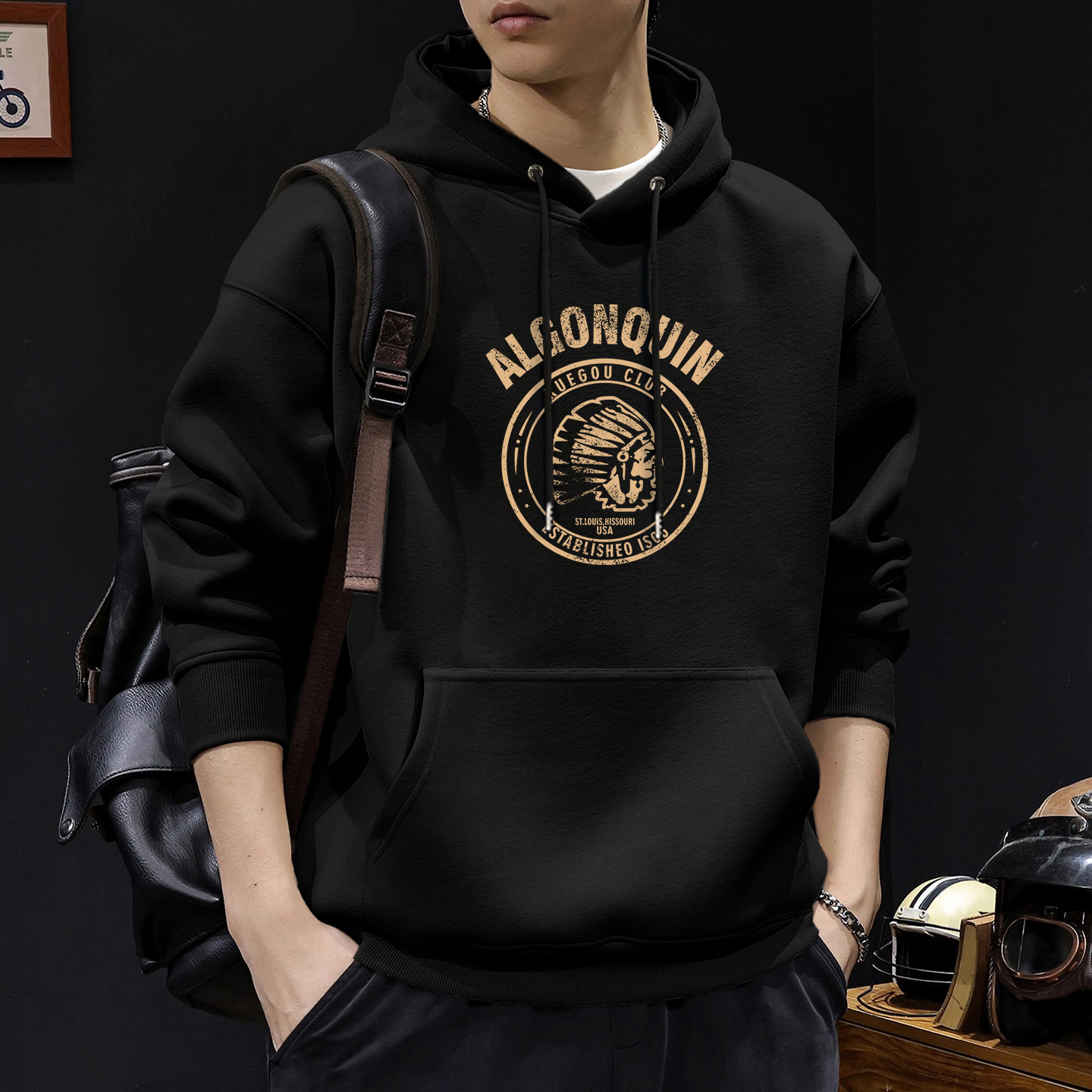 Chaqueta encapuchada masculina primavera y otoño marca de moda americana chaqueta de peso retrogrado chaqueta de pareja casual suelta camisa con sombrero de manga larga