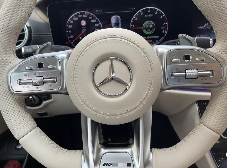 Suitable for all Mercedes-Benz models, upper and lower, left and right, beige leather with AMG809 logo electroplated steering wheel kit