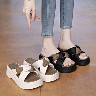 French High-Bottom Thick-Soled Cross Slippers for Women 2025 Summer New Outer Wear Fairy Style with Skirt Beach Sandals