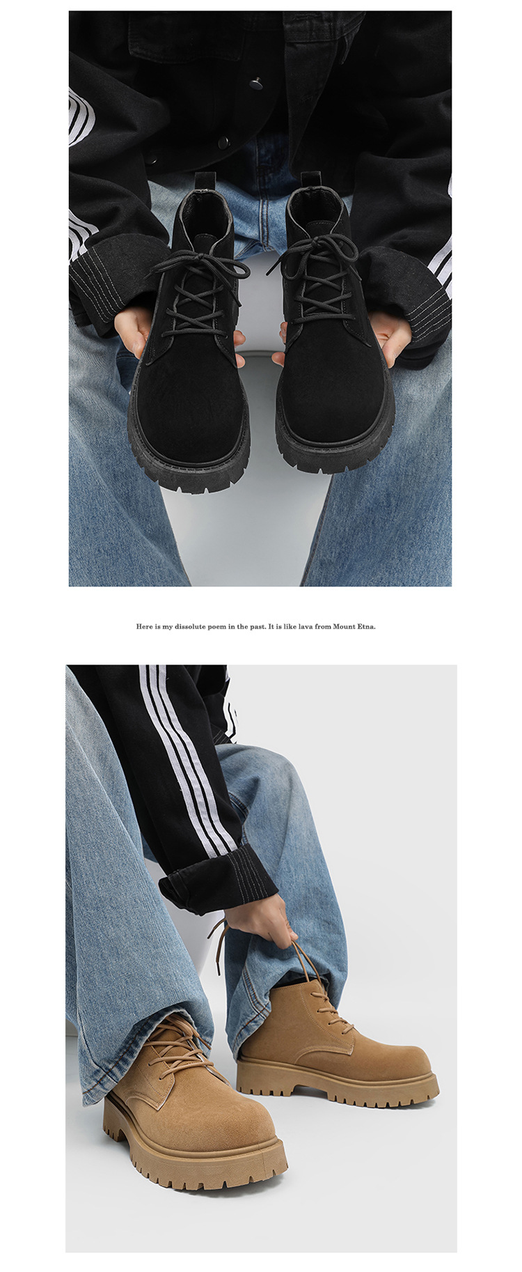 ShoeVault Men's Martin Autumn New High-top Thick-soled Derby Retro Suede Workwear Fashion Trend Yellow Boots_voghion.com