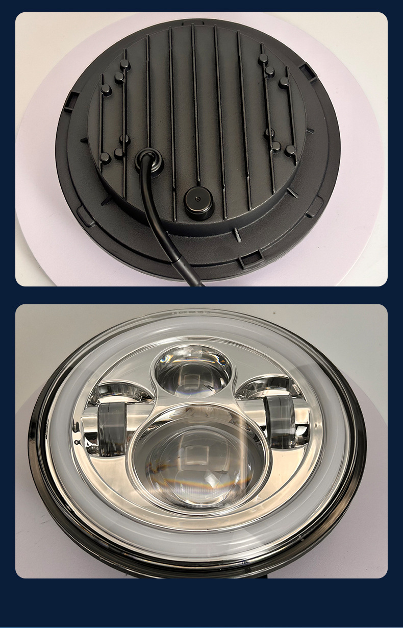 Cross-Border Wrangler Headlight Full Circle 4 Beads 7inch Silver Bottom Motorcycle Headlight Modified High and Low Beam Led Headlight
