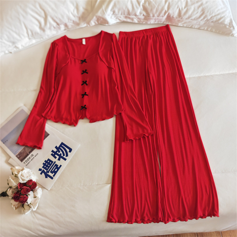 Women's Spring Autumn and Winter New Sexy Cute Bow Long Sleeve suit Thin Pajamas with Chest Pad Women's Spring Autumn and Winter New Sexy Cute Bow Long Sleeve suit Thin Pajamas with Chest Pad