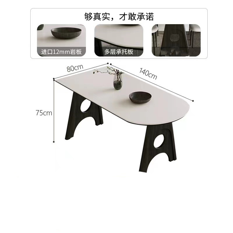 Mesa de comedor de la península de pizarra de roca ovalada de madera maciza estilo retrógrado simple mesa de comedor de pizarra de roca blanca pura