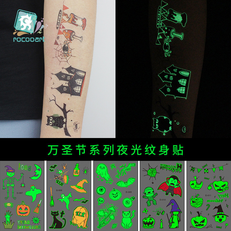 Cross-Border New Halloween Glow-In-The-Dark Tattoo Stickers, Holiday Party Tattoo Stickers, Children's Cartoon Luminous Tattoo Stickers