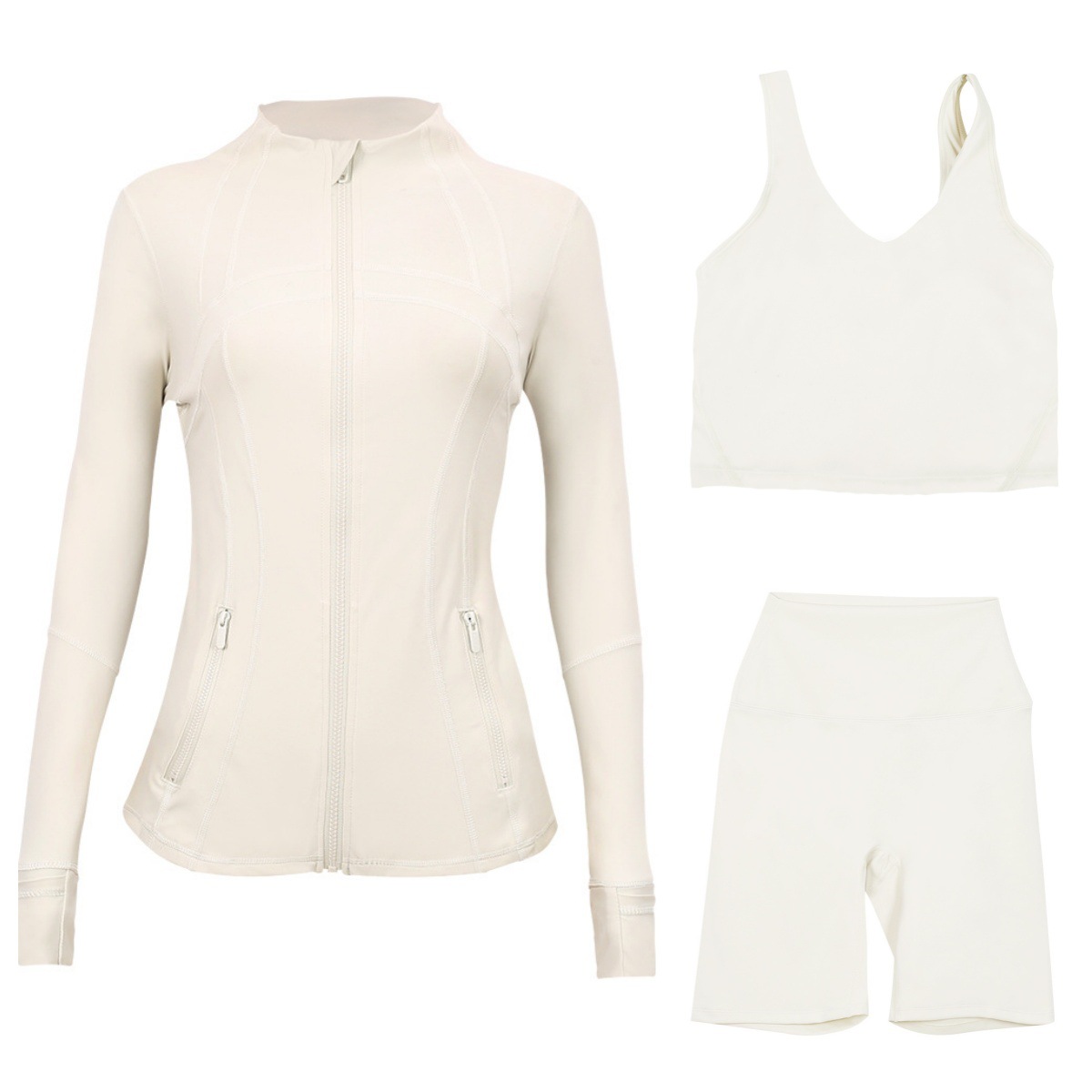 Women's 3-Piece Workout Set – Breathable Jacket, U-Back Sports Bra & 5" Shorts For Yoga, Running & Gym (S-Xxxl, 40+ Colors)​_ecoleips.com